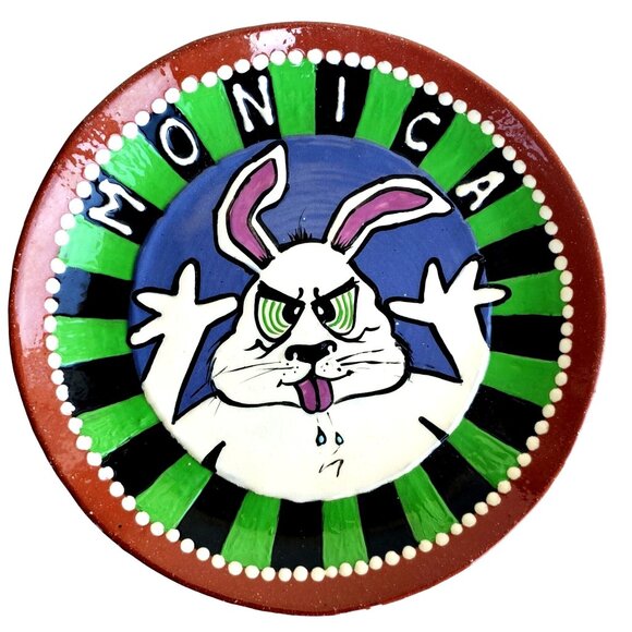 Ceramic Art Plate Mark Adan Rabbit Gift for Monica 9 Inch Pottery - Picture 6 of 8